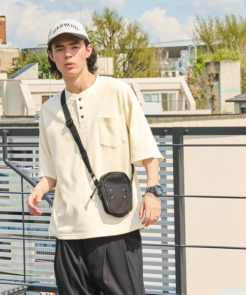 BARK MANHATTAN（バークマンハッタン）の「ビッグシルエット ワッフル ヘンリーネックポケット半袖Tシャツ（Tシャツ/カットソー・メンズ・ブラック/グレー/ブラウン/グリーン/オフホワイト/ネイビー/チャコール/パープル/グレイッシュベージュ・L/M）」の19枚目の写真