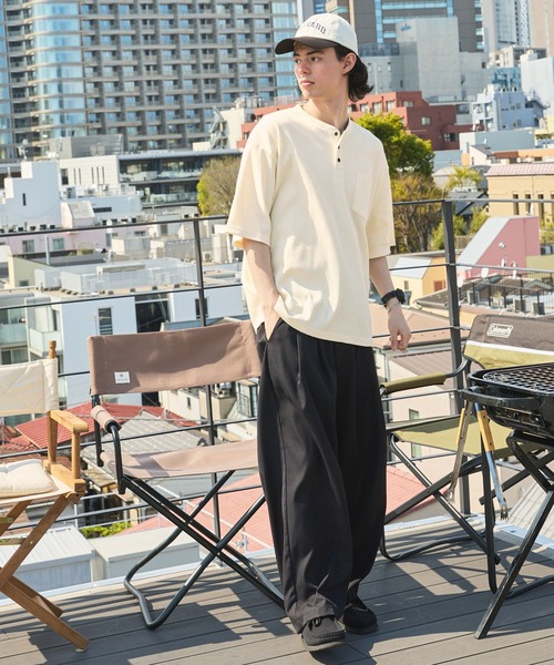 BARK MANHATTAN（バークマンハッタン）の「ビッグシルエット ワッフル ヘンリーネックポケット半袖Tシャツ（Tシャツ/カットソー・メンズ・ブラック/グレー/ブラウン/グリーン/オフホワイト/ネイビー/チャコール/パープル/グレイッシュベージュ・L/M）」の20枚目の写真