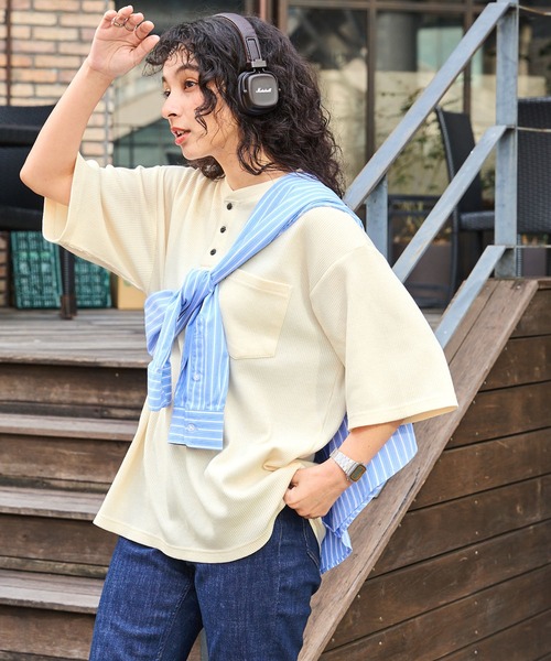 BARK MANHATTAN（バークマンハッタン）の「ビッグシルエット ワッフル ヘンリーネックポケット半袖Tシャツ（Tシャツ/カットソー・メンズ・ブラック/グレー/ブラウン/グリーン/オフホワイト/ネイビー/チャコール/パープル/グレイッシュベージュ・L/M）」の22枚目の写真