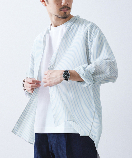 417 EDIFICE(フォーワンセブンエディフィス)の「【ESSENTIAL / エッセンシャル】シアーバンドシャツ(シャツ/ブラウス・メンズ・その他6/その他4/その他5/その他11・SMALL/LARGE/MEDIUM)」の4枚目の写真