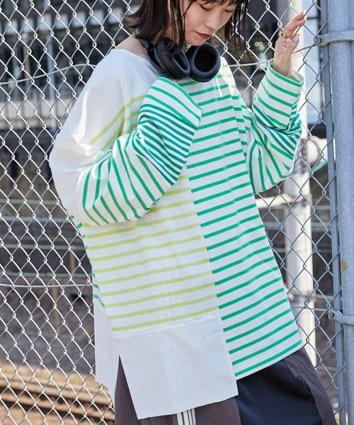 etsinta(エシンタ)の「【etsinta/エシンタ】リメイクバスクボーダーオーバーTEE(Tシャツ/カットソー・レディース・グリーン/オレンジ/ブルー・ONE SIZE)」の12枚目の写真