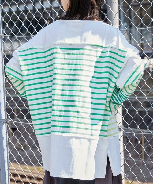 etsinta(エシンタ)の「【etsinta/エシンタ】リメイクバスクボーダーオーバーTEE(Tシャツ/カットソー・レディース・グリーン/オレンジ/ブルー・ONE SIZE)」の16枚目の写真