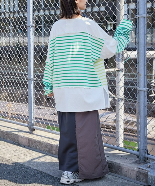 etsinta(エシンタ)の「【etsinta/エシンタ】リメイクバスクボーダーオーバーTEE(Tシャツ/カットソー・レディース・グリーン/オレンジ/ブルー・ONE SIZE)」の21枚目の写真