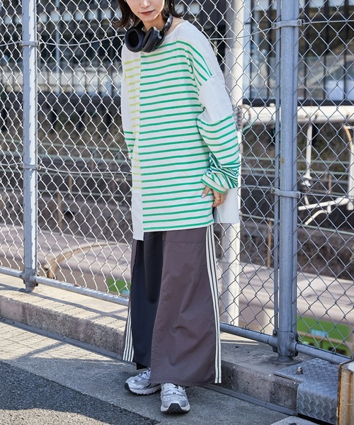 etsinta(エシンタ)の「【etsinta/エシンタ】リメイクバスクボーダーオーバーTEE(Tシャツ/カットソー・レディース・グリーン/オレンジ/ブルー・ONE SIZE)」の17枚目の写真