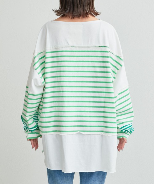 etsinta(エシンタ)の「【etsinta/エシンタ】リメイクバスクボーダーオーバーTEE(Tシャツ/カットソー・レディース・グリーン/オレンジ/ブルー・ONE SIZE)」の6枚目の写真