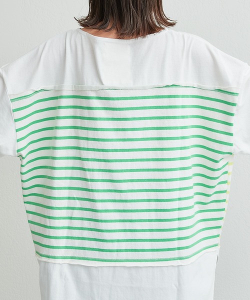etsinta(エシンタ)の「【etsinta/エシンタ】リメイクバスクボーダーオーバーTEE(Tシャツ/カットソー・レディース・グリーン/オレンジ/ブルー・ONE SIZE)」の7枚目の写真