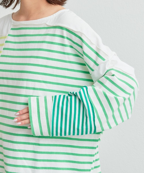 etsinta(エシンタ)の「【etsinta/エシンタ】リメイクバスクボーダーオーバーTEE(Tシャツ/カットソー・レディース・グリーン/オレンジ/ブルー・ONE SIZE)」の9枚目の写真