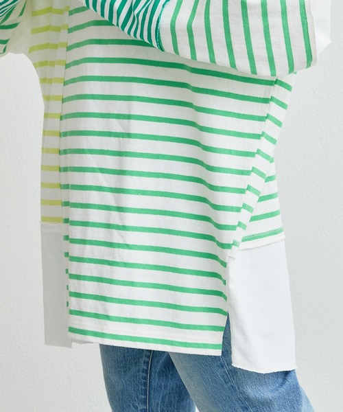 etsinta(エシンタ)の「【etsinta/エシンタ】リメイクバスクボーダーオーバーTEE(Tシャツ/カットソー・レディース・グリーン/オレンジ/ブルー・ONE SIZE)」の10枚目の写真