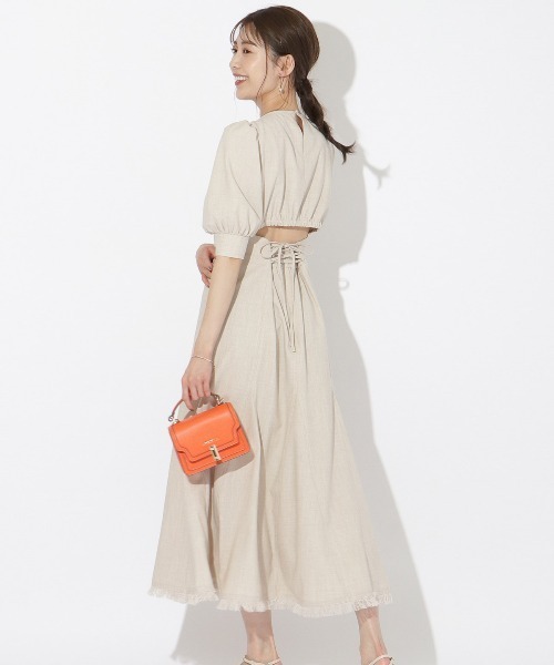 【POPなタッチ＊】裾フリンジがアクセント◆ HERMES ワンピース セール】 〈手洗い可能〉フリンジ ジャカード キャミ ワンピース