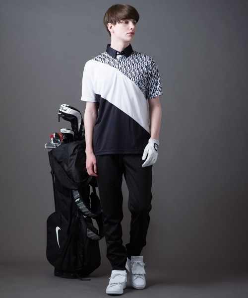 BUFFALO GOLF(バッファローゴルフ)の「LAD-POLOSHIRT(ラッド-ポロシャツ)モノグラム ポロシャツ(ポロシャツ・メンズ・ブラック/ホワイト・3-4/2-3/1-2)」の3枚目の写真