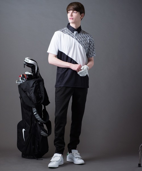 BUFFALO GOLF(バッファローゴルフ)の「LAD-POLOSHIRT(ラッド-ポロシャツ)モノグラム ポロシャツ(ポロシャツ・メンズ・ブラック/ホワイト・3-4/2-3/1-2)」の5枚目の写真