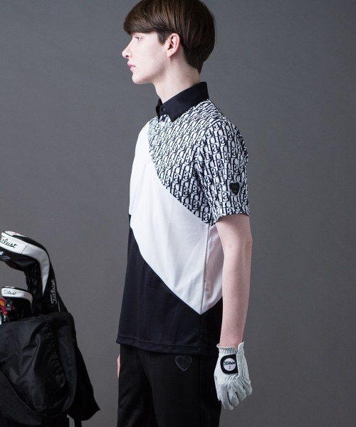 BUFFALO GOLF(バッファローゴルフ)の「LAD-POLOSHIRT(ラッド-ポロシャツ)モノグラム ポロシャツ(ポロシャツ・メンズ・ブラック/ホワイト・3-4/2-3/1-2)」の8枚目の写真