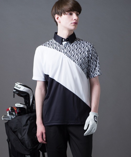BUFFALO GOLF(バッファローゴルフ)の「LAD-POLOSHIRT(ラッド-ポロシャツ)モノグラム ポロシャツ(ポロシャツ・メンズ・ブラック/ホワイト・3-4/2-3/1-2)」の4枚目の写真