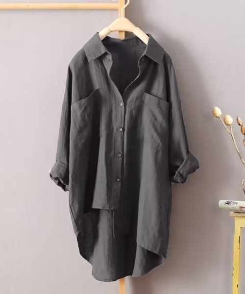 aimoha（アイモハ）の「コットンリネン風チュニックシャツ（シャツ/ブラウス・レディース・ブラック/グレー/ホワイト・SMALL/X-LARGE/LARGE/MEDIUM）」の3枚目の写真