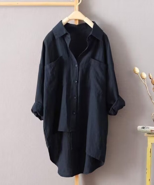 aimoha（アイモハ）の「コットンリネン風チュニックシャツ（シャツ/ブラウス・レディース・ブラック/グレー/ホワイト・SMALL/X-LARGE/LARGE/MEDIUM）」の2枚目の写真