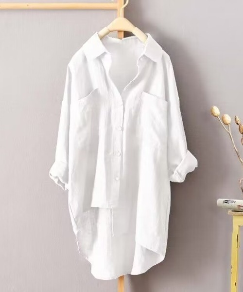 aimoha（アイモハ）の「コットンリネン風チュニックシャツ（シャツ/ブラウス・レディース・ブラック/グレー/ホワイト・SMALL/X-LARGE/LARGE/MEDIUM）」の8枚目の写真