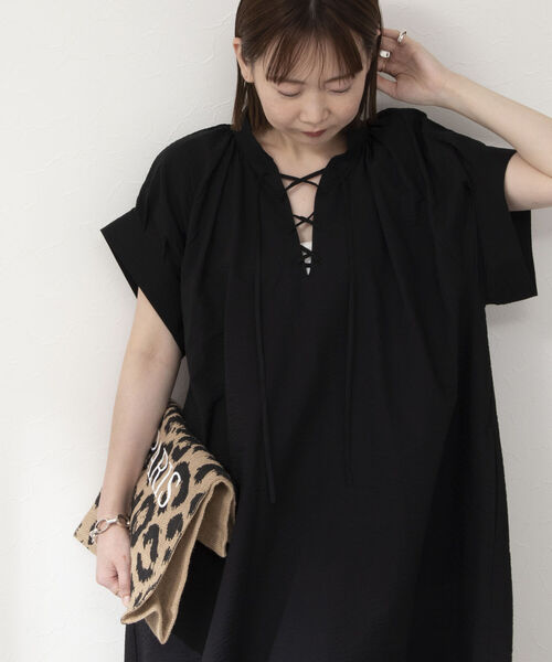 NOLLEY’S（ノーリーズ）の「◇【WEB限定】ミラクルウエーブレースアップワンピース（ワンピース・レディース・サーモンピンク/ホワイト系その他4/ブラック・FREE）」の14枚目の写真