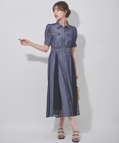★【新品タグ付き】DreAng レースシャツワンピース M★ セール】 《2サイズ展開》袖レースシャツワンピース （ロング
