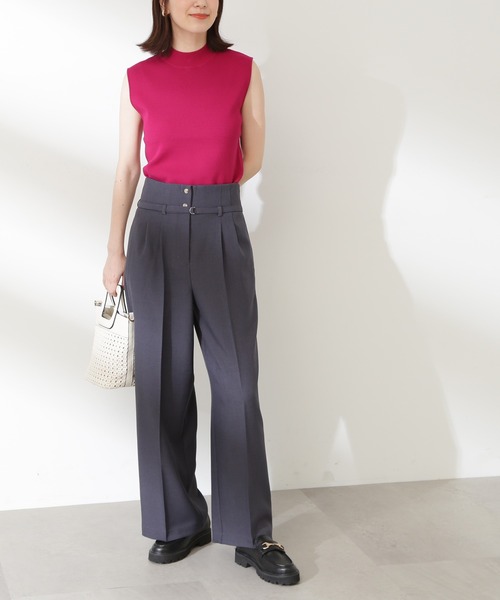 N.（N. Natural Beauty Basic）（エヌエヌナチュラルビューティーベーシック）の「【S Size Line】◆ベルト付タックハイウエストパンツ（スラックス・レディース・グレー/グリーン・SMALL/MEDIUM）」の2枚目の写真