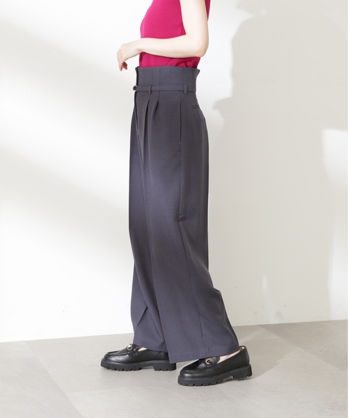 N.（N. Natural Beauty Basic）（エヌエヌナチュラルビューティーベーシック）の「【S Size Line】◆ベルト付タックハイウエストパンツ（スラックス・レディース・グレー/グリーン・SMALL/MEDIUM）」の4枚目の写真