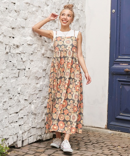 anap mimpi（アナップミンピ）の「レトロフラワー切替キャミワンピース（ワンピース・レディース・ベージュ/ブラック・FREE）」の9枚目の写真