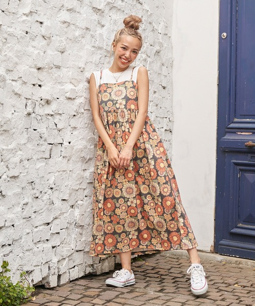 anap mimpi（アナップミンピ）の「レトロフラワー切替キャミワンピース（ワンピース・レディース・ベージュ/ブラック・FREE）」の7枚目の写真