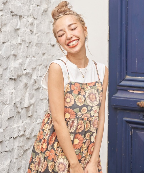 anap mimpi（アナップミンピ）の「レトロフラワー切替キャミワンピース（ワンピース・レディース・ベージュ/ブラック・FREE）」の10枚目の写真