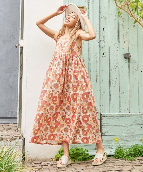 anap mimpi（アナップミンピ）の「レトロフラワー切替キャミワンピース（ワンピース・レディース・ベージュ/ブラック・FREE）」の4枚目の写真