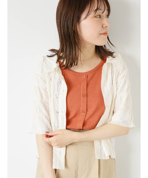 ehka sopo（エヘカソポ）の「前後2WAYボタン付タンクトップ（タンクトップ・レディース・ダークオレンジ/ブラック/オフホワイト/ライトベージュ・F）」の4枚目の写真