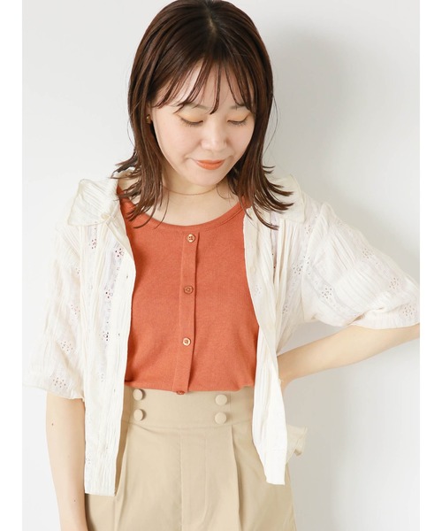 ehka sopo（エヘカソポ）の「前後2WAYボタン付タンクトップ（タンクトップ・レディース・ダークオレンジ/ブラック/オフホワイト/ライトベージュ・F）」の7枚目の写真