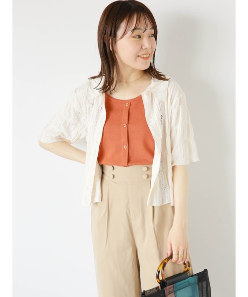 ehka sopo（エヘカソポ）の「前後2WAYボタン付タンクトップ（タンクトップ・レディース・ダークオレンジ/ブラック/オフホワイト/ライトベージュ・F）」の19枚目の写真