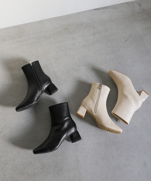 select MOCA（セレクトモカ）の「スクエアサイドジップショートブーツ（ブーツ・レディース・ブラック/アイボリー・SMALL/MEDIUM/LARGE）」の5枚目の写真