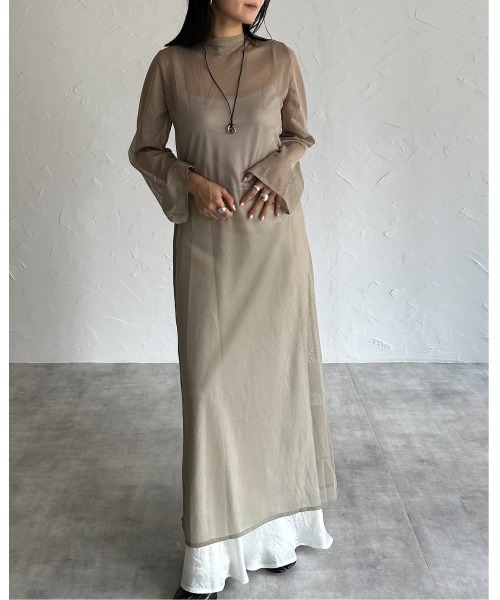 leimn（レイムン）の「メッシュシアーフレアワンピース（ワンピース・レディース・ブラック/アイボリー/グレー系・M）」の3枚目の写真