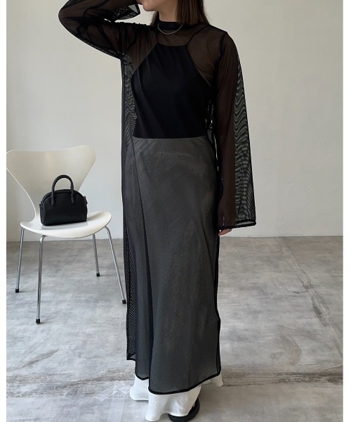 leimn（レイムン）の「メッシュシアーフレアワンピース（ワンピース・レディース・ブラック/アイボリー/グレー系・M）」の14枚目の写真