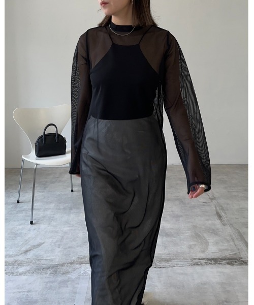 leimn（レイムン）の「メッシュシアーフレアワンピース（ワンピース・レディース・ブラック/アイボリー/グレー系・M）」の6枚目の写真