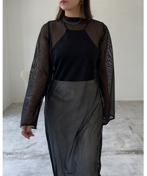 leimn（レイムン）の「メッシュシアーフレアワンピース（ワンピース・レディース・ブラック/アイボリー/グレー系・M）」の17枚目の写真