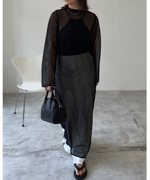 leimn（レイムン）の「メッシュシアーフレアワンピース（ワンピース・レディース・ブラック/アイボリー/グレー系・M）」の12枚目の写真