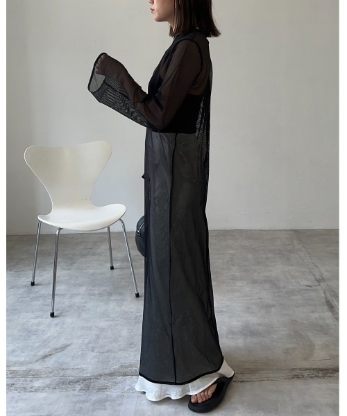 leimn（レイムン）の「メッシュシアーフレアワンピース（ワンピース・レディース・ブラック/アイボリー/グレー系・M）」の8枚目の写真