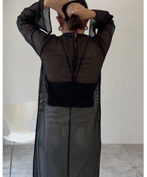 leimn（レイムン）の「メッシュシアーフレアワンピース（ワンピース・レディース・ブラック/アイボリー/グレー系・M）」の10枚目の写真