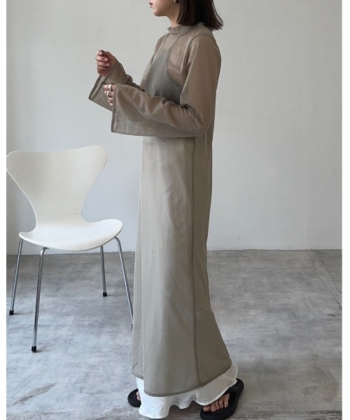 leimn（レイムン）の「メッシュシアーフレアワンピース（ワンピース・レディース・ブラック/アイボリー/グレー系・M）」の4枚目の写真