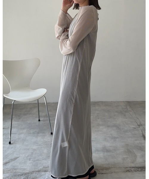 leimn（レイムン）の「メッシュシアーフレアワンピース（ワンピース・レディース・ブラック/アイボリー/グレー系・M）」の5枚目の写真