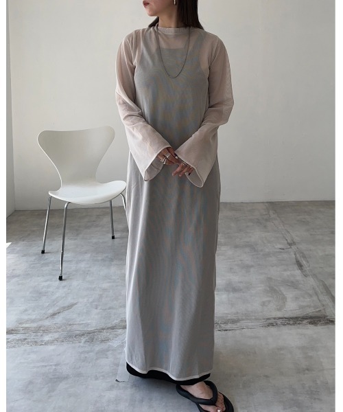 leimn（レイムン）の「メッシュシアーフレアワンピース（ワンピース・レディース・ブラック/アイボリー/グレー系・M）」の15枚目の写真
