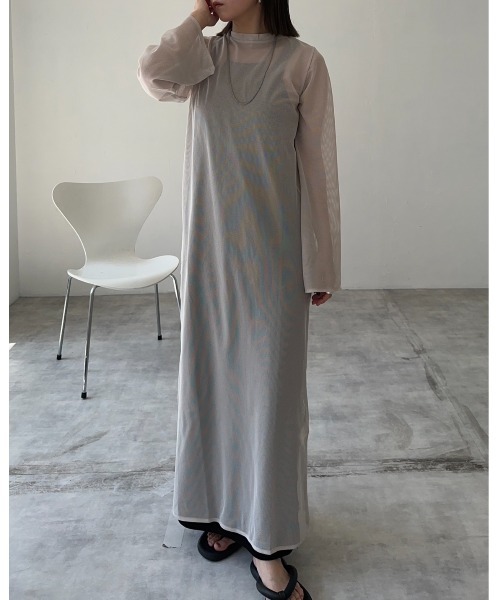 leimn（レイムン）の「メッシュシアーフレアワンピース（ワンピース・レディース・ブラック/アイボリー/グレー系・M）」の7枚目の写真