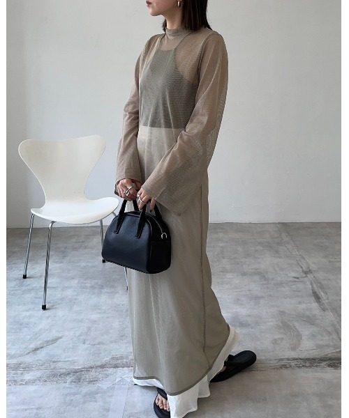 leimn（レイムン）の「メッシュシアーフレアワンピース（ワンピース・レディース・ブラック/アイボリー/グレー系・M）」の19枚目の写真