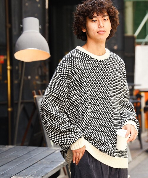 BEAMS HEART(ビームスハート)の「BEAMS HEART / ポップコーン編み クルーネック ニット(ニット/セーター・メンズ・オフホワイト/ネイビー・SMALL/MEDIUM/LARGE)」の6枚目の写真