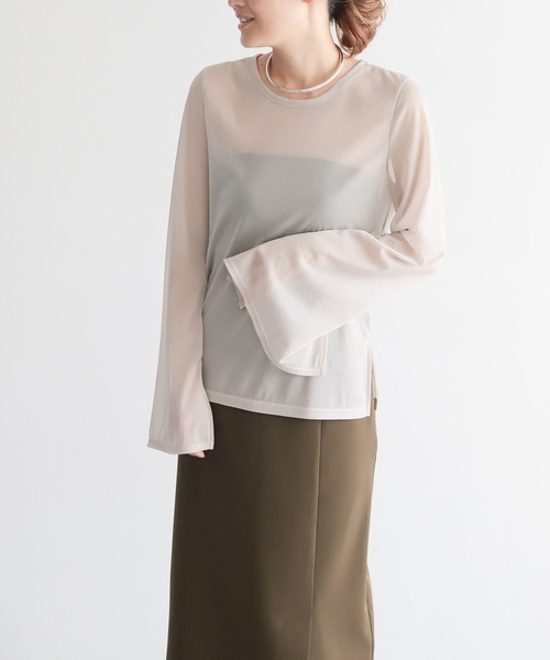 LEPSIM（レプシィム）の「【FOR I SERIES】フレア袖シアープルオーバー　966475（Tシャツ/カットソー・レディース・ライトグリーン/グレイッシュベージュ/グレー・FREE）」の3枚目の写真