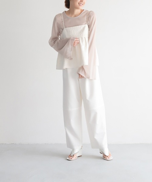 LEPSIM（レプシィム）の「【FOR I SERIES】フレア袖シアープルオーバー　966475（Tシャツ/カットソー・レディース・ライトグリーン/グレイッシュベージュ/グレー・FREE）」の7枚目の写真