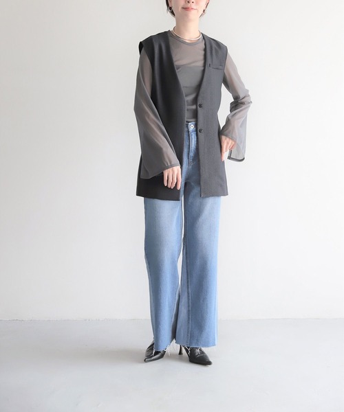 LEPSIM（レプシィム）の「【FOR I SERIES】フレア袖シアープルオーバー　966475（Tシャツ/カットソー・レディース・ライトグリーン/グレイッシュベージュ/グレー・FREE）」の18枚目の写真