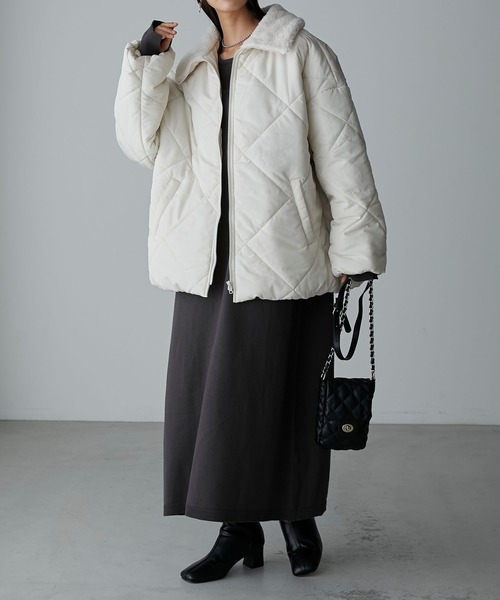 Anss.me】【撥水加工】マットタフタボア切替え2wayカラーダイヤ