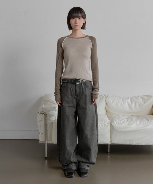 UNE MANSION（ユヌマンション）の「【UNE ORIGINAL】バイカラーラグランシンプルトーンニット（ニット/セーター・レディース・ベージュ/ネイビー/スカイブルー/アイボリー/グレー/ピンク/ブルー/チャコール・FREE）」の15枚目の写真